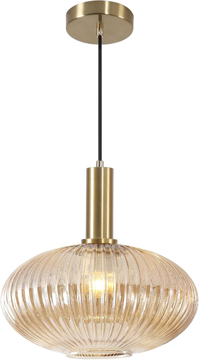 KCO Lighting Vintage Gold Pendant Light Fixture Amber Glass Pendant Light Mid by KCOLighting