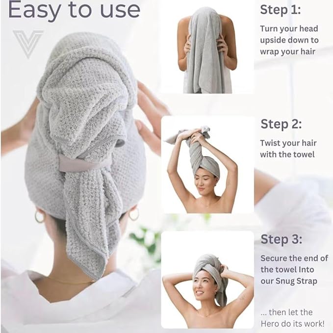 VOLO Super Hero XL Hair Towel | Super Absorbent Quick Dry Nanoweave | Reduces - Image 4
