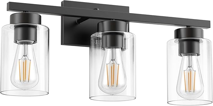 PARTPHONER 3-Light Bathroom Light Fixtures, Matte Black Vanity Light - Image 2