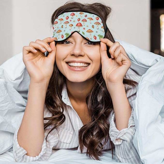 Mushrooms Silk Eye Mask Sleep Mask Summer Flowers Strawberry Butterfly Berries - Image 5