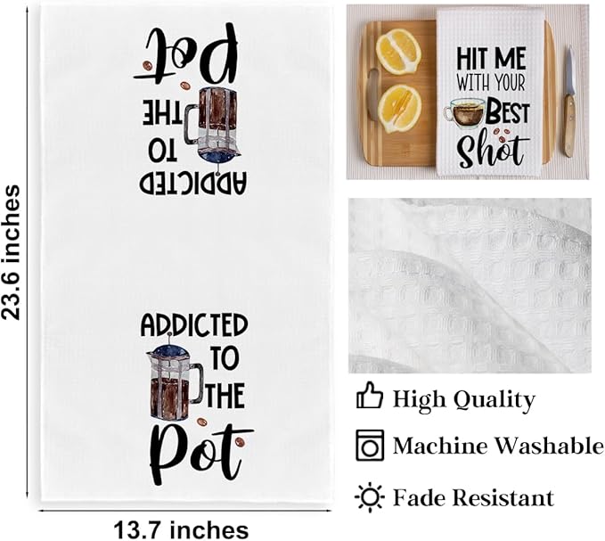 2PCS Coffee Kitchen Towels, Funny Farmhouse Rustic Reusable Absorbent Waffle - Image 2