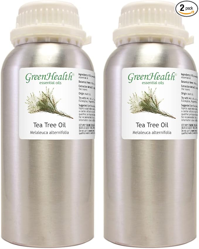 2 Bottles - 16 fl oz Tea Tree Essential Oil, Aluminum Bottle - GreenHealth by Greenals