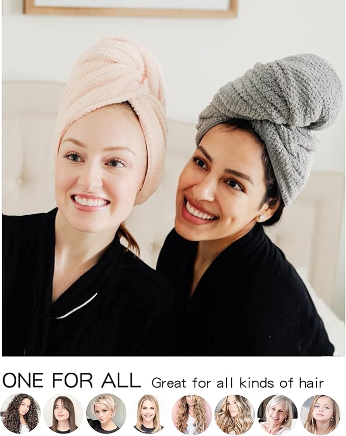Microfiber Hair Towel Wrap Turban 2 Pack Large | Super Absorbent Quick Dry & - Image 7