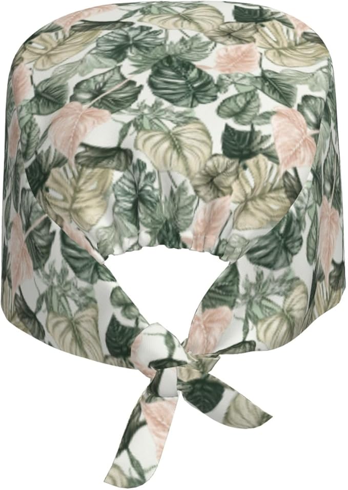 Scrub Cap for Women and Men Boho Black Leaf Pattern Adjustable Breathable - Image 8