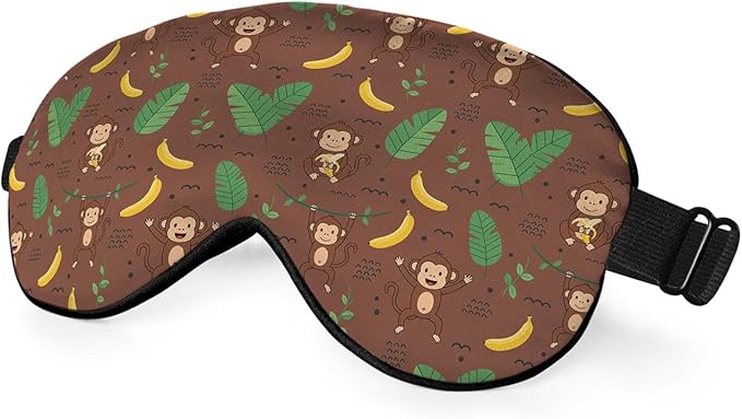 Cute Monkey Silk Sleep Mask, Adjustable Elastic Strap, Animal Banana Palm Leaf by Unknown