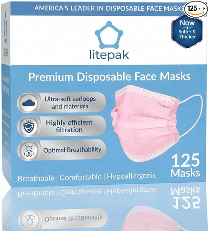 Litepak 125-Pack Disposable Face Mask Premium Comfort Earloops by Litepak