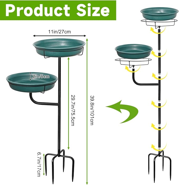 Freestanding Birdbaths Bowl Outdoor, Free Standing Garden Bird Bath Bird Feeder - Image 2