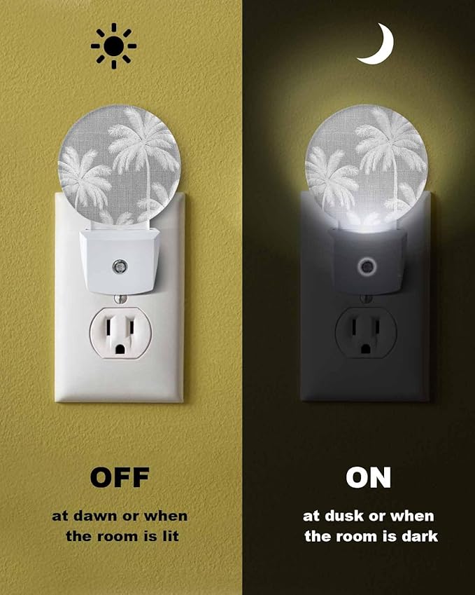 Night Lights Auto Sensor Tropical Palm Trees Night Light Grey Linen Coastal - Image 6
