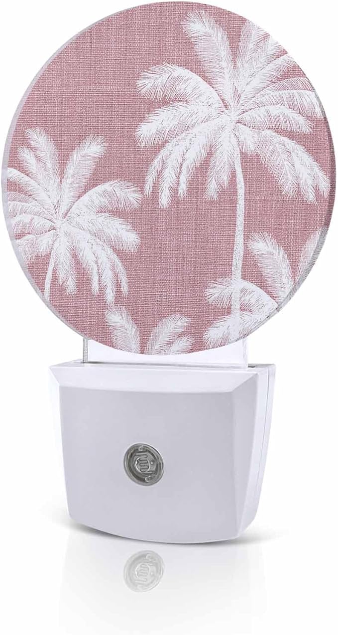 Night Lights Auto Sensor Tropical Palm Trees Night Light Pink Linen Coastal by Home+L6