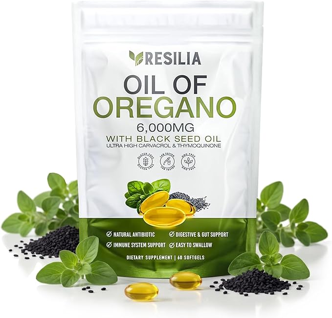 Resilia Softgels with Black Seed Oil 6000mg – Organic Oregano Oil Capsules by ResiliaoilofOregano
