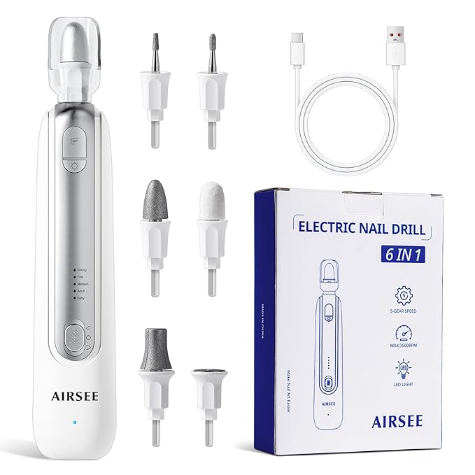 AIRSEE Electric Nail File Set Cordless Nail Drill Machine, 5 Speeds Hand Foot by AIRSEE