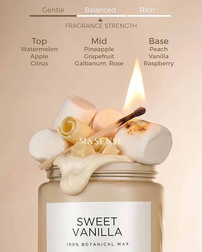 M&SENSE Vanilla Scented Candles, 19.4oz Large Natural Soy Wax, 110 Hours Long - Image 2