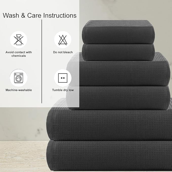 CASA COPENHAGEN Wafffle 4Pcs 100% Egyptian Cotton Large Designer Towels Gift - Image 4