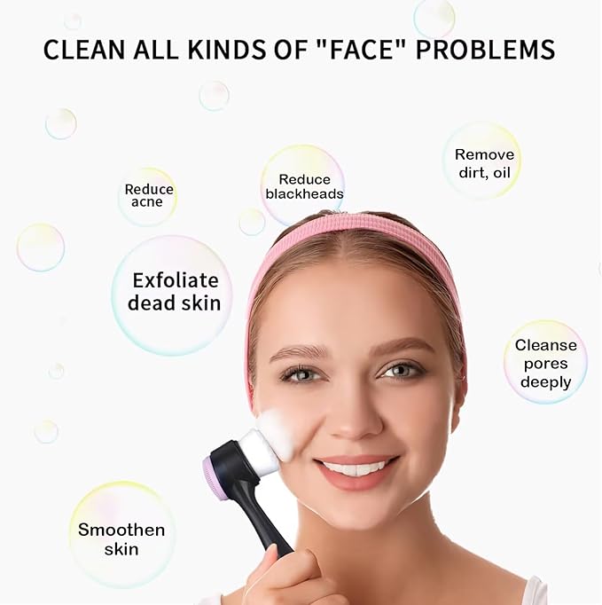 Face Brush 2 in 1, Facial Cleansing Exfoliating Scrubber Brush, Silicone Double - Image 2