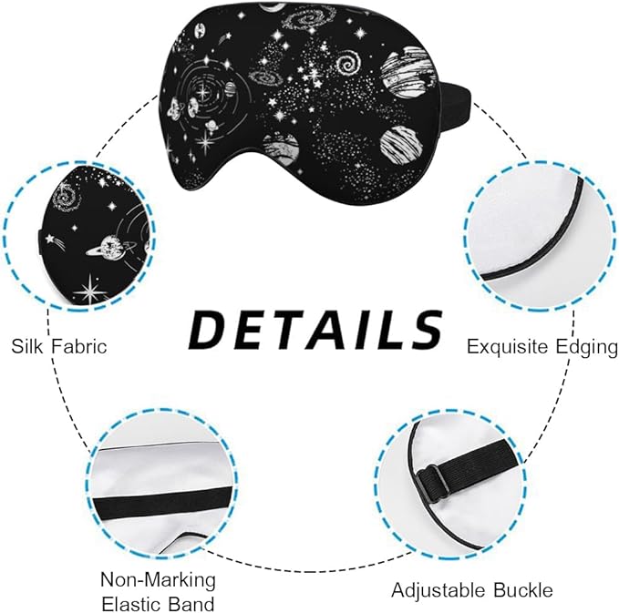 Space Galaxy Sleep Eye Mask Universe Star Moon Planets Constellation Black Silk - Image 3