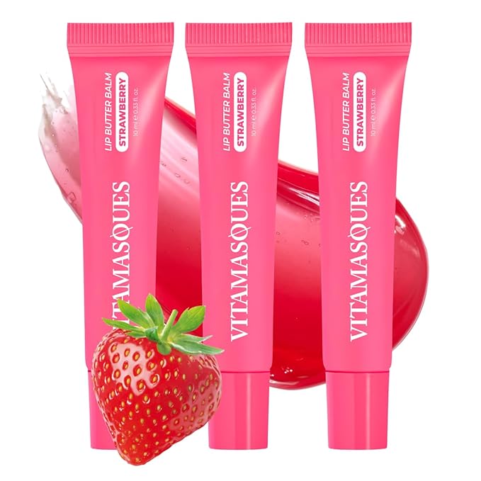 Vitamasques Lip Butter Balm Strawberry Pack of 3, Korean Lip Balm by Vitamasques