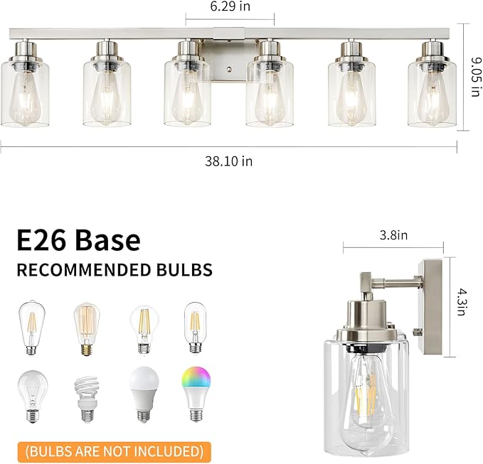 Bathroom Vanity Light, 6-Light Nickel Modern Matte Wall Sconce Lighting - Image 3