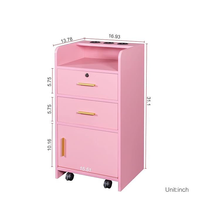 SSLine Modern Salon Station Pink Floor Stand Styling Sation Wood Salon Cabinet - Image 2