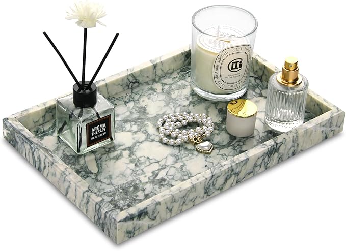 Marble Bathroom Vanity Tray, Natural Luxury Vanity Home Kitchen Bathroom Table by HESHIBI