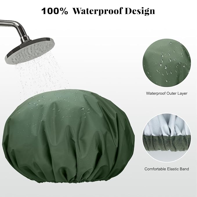 3 Pack Shower Cap for Women Reusable Waterproof, Bath Cap for Long Hair - Image 2