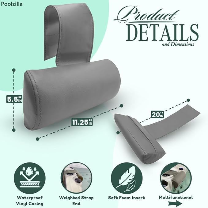 Poolzilla Universal Grey Spa Pillow, Made of Soft Foam - Image 2