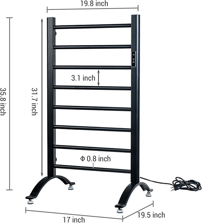 MyGift Hotel Series Matte Black Carbon Steel Towel Warmer Rack - Image 6