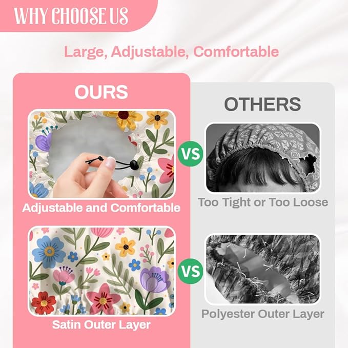 Bohemian Floral Patterns Reusable Shower Cap Cute Double Layer Waterproof - Image 4