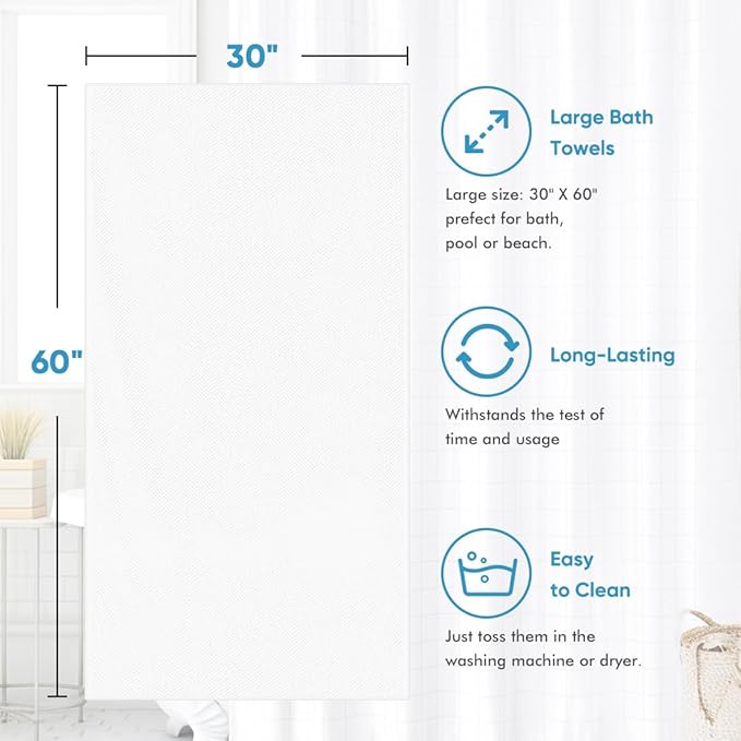 HOMEXCEL Bath Towel Set Pack of 4, 30 x 60 Inches Large Microfiber Bath Towels - Image 5