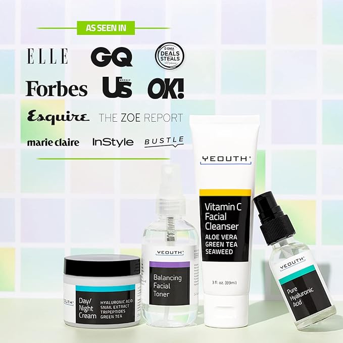 YEOUTH Skin Care Set: Hyaluronic Acid Serum, Vitamin C Cleanser, Toner & Face - Image 3