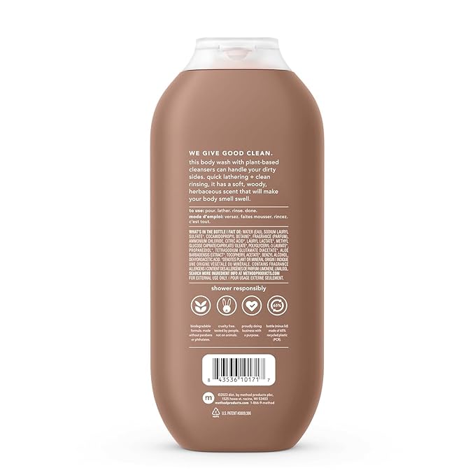 Method Men Body Wash, Sandalwood + Vetiver, Paraben and Phthalate Free - Image 3
