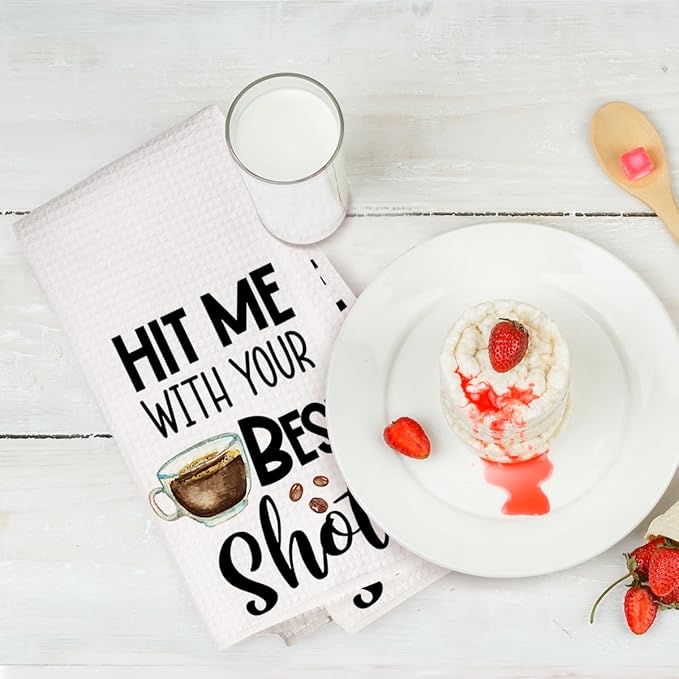 2PCS Coffee Kitchen Towels, Funny Farmhouse Rustic Reusable Absorbent Waffle - Image 6