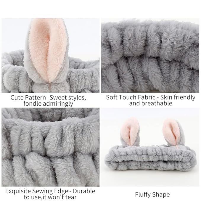 AHONEY Animals Ears Headbands, Cute Makeup Spa Fuzzy Skincare Headband - Image 5