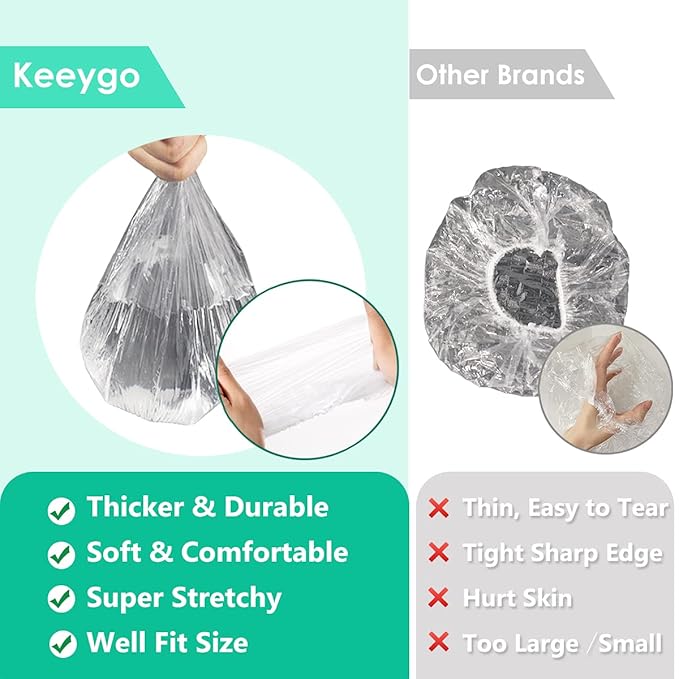 Keeygo Disposable Shower Caps 50 PCS Bath Caps Clear Waterproof Plastic Wraps - Image 7
