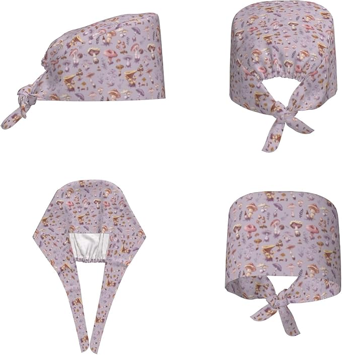 Scrub Cap for Women and Men Boho Black Leaf Pattern Adjustable Breathable - Image 2
