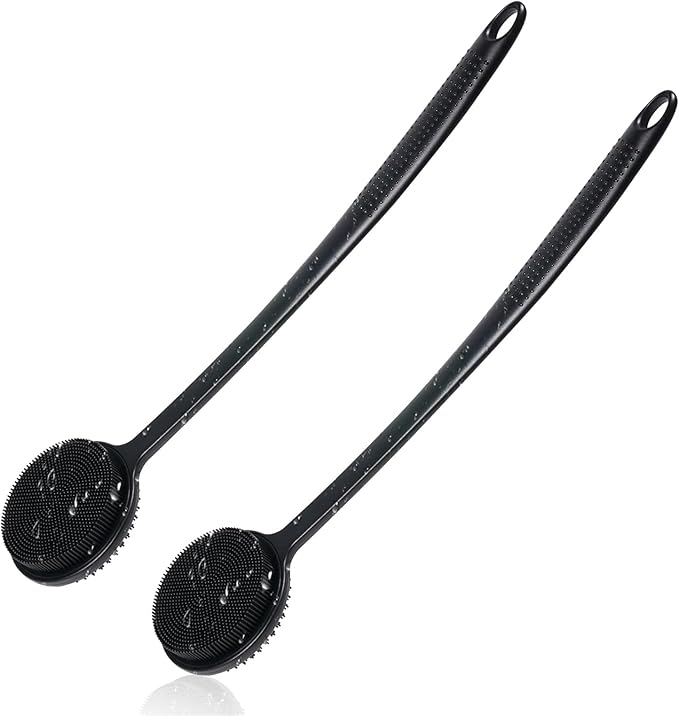 2 Pack Back Scrubber for Shower, 17in Lengthen Long Handle Body Brush, Double by -100SoftSilicone-