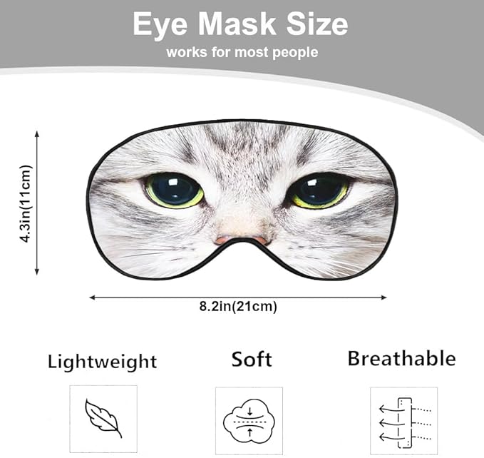 Cat Silk Eye Mask Sleep Mask Cute Funny Kitten Big Green Eyes Animal Pet Eye - Image 2