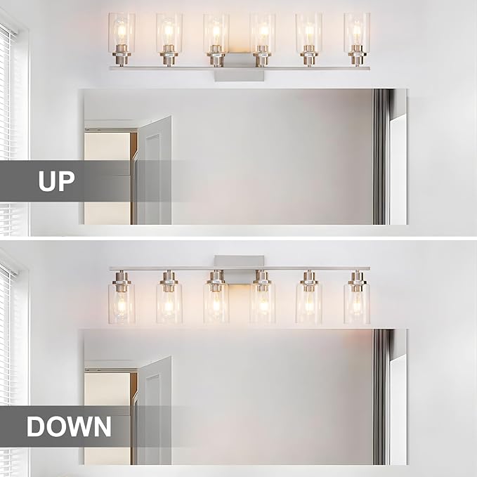 6 Light Bathroom Light Fixtures Brushed Nickel Vanity Light Over Mirror Modern - Image 6