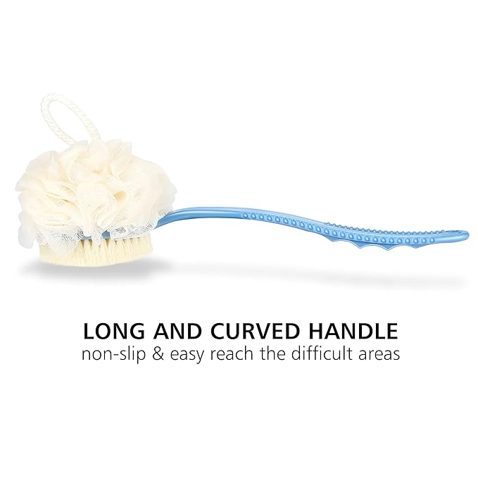 Shower Body Brush with Bristles and Loofah, Back Scrubber Bath Mesh Sponge with - Image 4