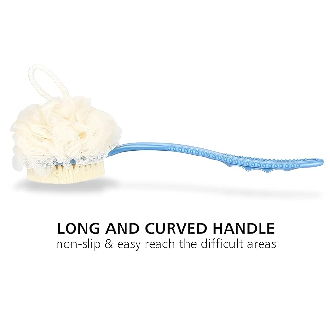 Shower Body Brush with Bristles and Loofah, Back Scrubber Bath Mesh Sponge with - Image 4
