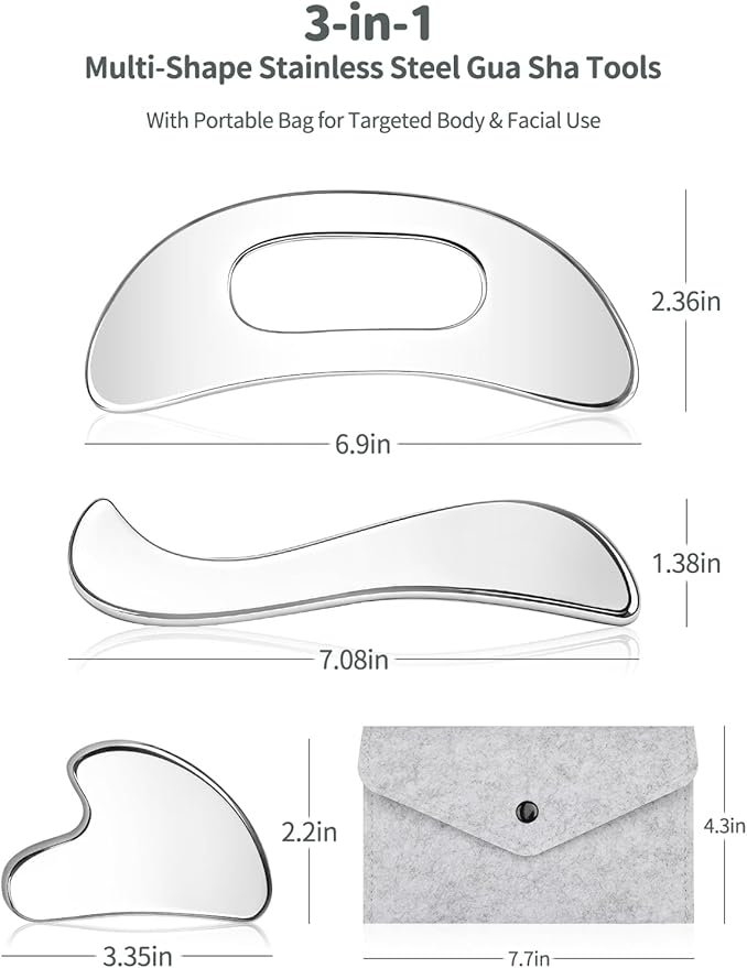 3-in-1 Stainless Steel Gua Sha Massage Tool Set, Muscle Scraper & IASTM Tools - Image 2