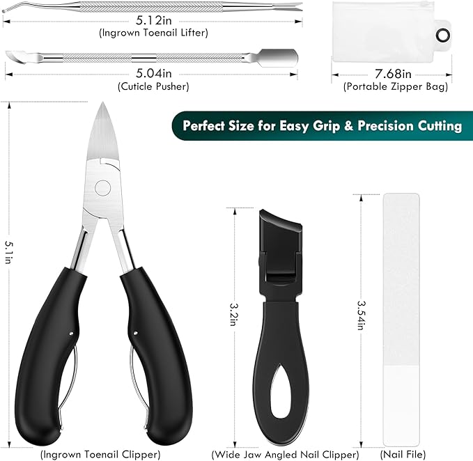 5-in-1 Professional Ingrown Toenail Tools Kit, Wide Jaw Slanted Nail Clippers & - Image 7