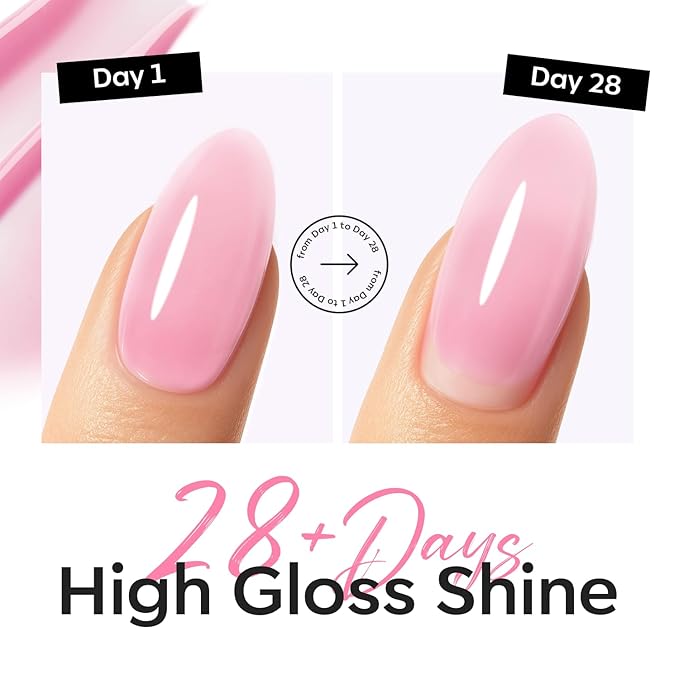 modelones Builder Nail Gel Top Coat, 15 ML No Wipe Ultra Gloss Jelly Pink Gel - Image 6