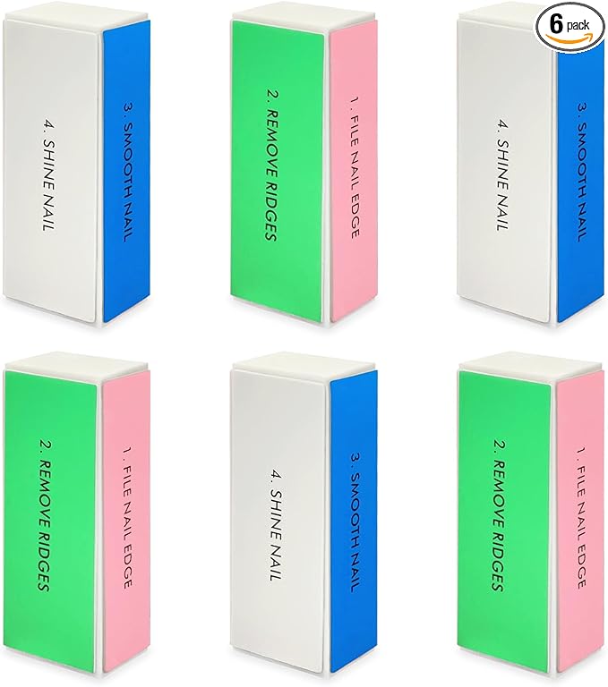 6-Pack Large Square Sponge Nail Buffer Block, 4-Way Nail File and Buffer by LNAUJS
