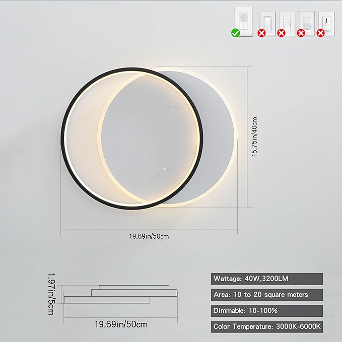 Shine LUEST Modern LED Ceiling Light Fixture Black Semi Flush Mount Light - Image 4