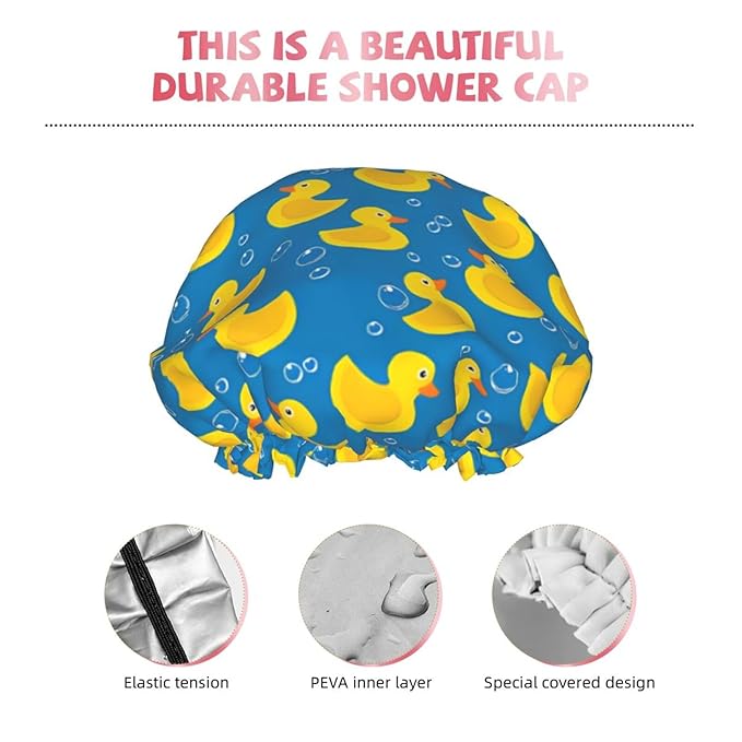 Rubber Ducks Shower Cap For Women Reusable Waterproof Double Layers Bath Cap - Image 4