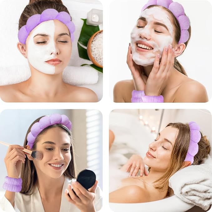 Spa Headbands for Washing Face Wristband Set Sponge Makeup Skincare Headband - Image 3