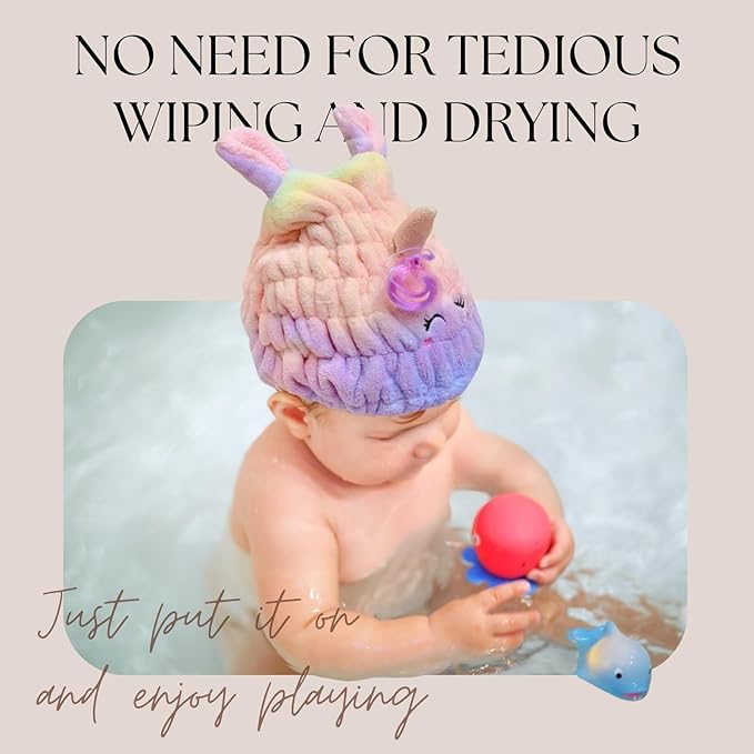 Microfiber Hair Towel Wrap for Kids, Unicorn Dry Hair Cap Suck Water, Absorbent - Image 3