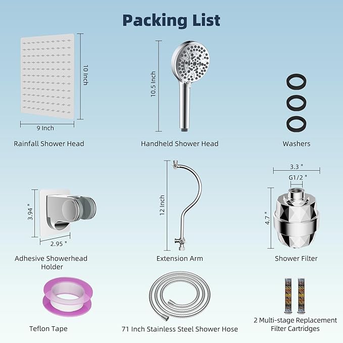 Hibbent All Metal 10'' Dual Filtered Rainfall Shower Head Combo, High Pressure - Image 8