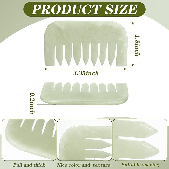 Geiserailie 2 Pcs Jade Combs Esthetician Supplies Massage Stone Hair Gua Sha - Image 2
