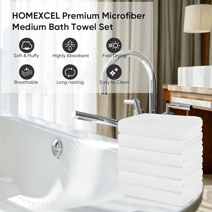 HOMEXCEL 6 Pack Bath Towel Set, Microfiber Ultra Soft Highly Absorbent Bath - Image 4
